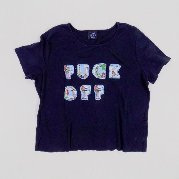 upcycled handmade reworked f off f you ribbed tee y2k 90s baby funny - Picture 1 of 3